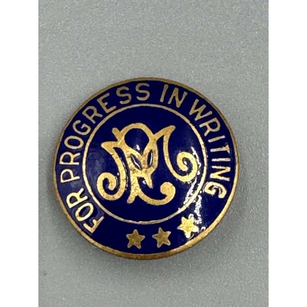 PM‎ Award For Progress In Writing Circular Lapel Pin Vintage